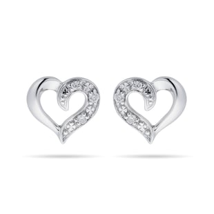 Goldsmiths 9ct White Gold Diamond Set Heart Stud Earrings