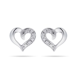 12152319 - 9ct White Gold Diamond Set Heart Stud Earrings