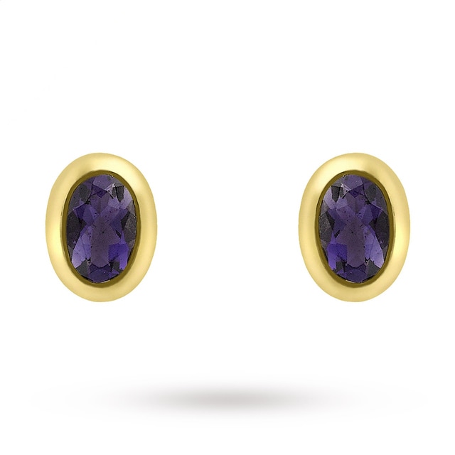 Goldsmiths 9ct Yellow Gold Oval Iolite Stud Earrings