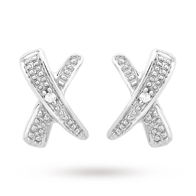 Goldsmiths 9ct White Gold Diamond Set Kiss Stud Earrings