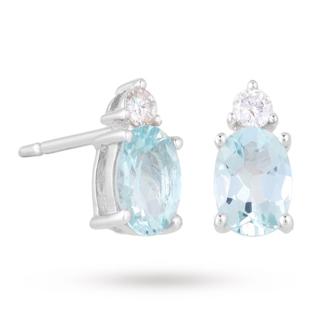 Goldsmiths 9ct White Gold Aquamarine Oval Studs