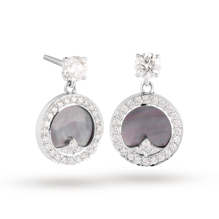 Mappin & Webb Treasure Empress Grey Mother of Pearl Drop Earrings in 18ct White Gold