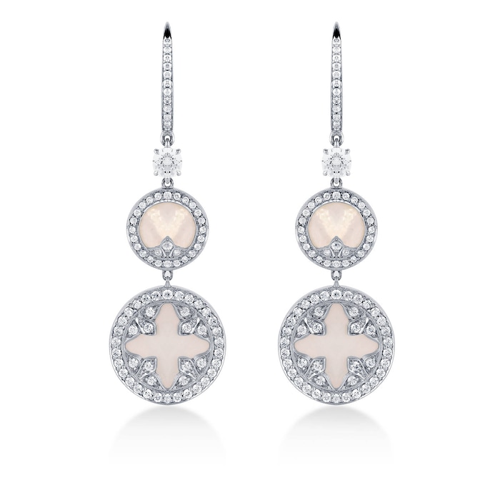 Mappin & Webb Treasure Empress 18ct White Gold Mother of Pearl and 1.41cttw Diamond Carriage Earrings