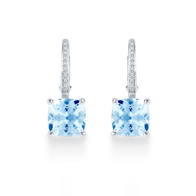 Mappin & Webb Carrington 18ct White Gold 4.30cttw Blue Topaz and 0.10cttw Diamond Drop Earrings