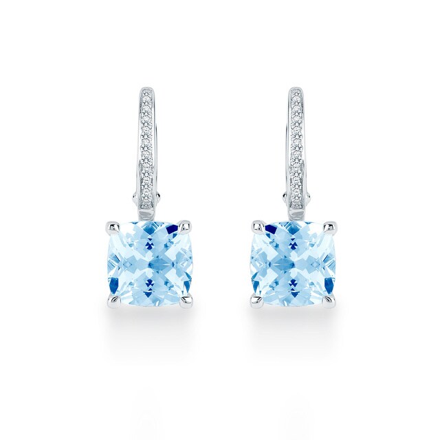 Mappin & Webb Carrington 18ct White Gold 4.30cttw Blue Topaz and 0.10cttw Diamond Drop Earrings