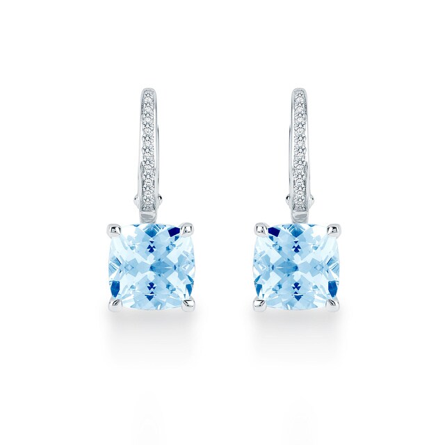 Mappin & Webb Carrington 18ct White Gold 4.30cttw Blue Topaz and 0.10cttw Diamond Drop Earrings