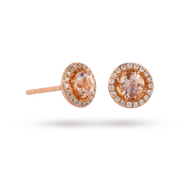 Goldsmiths 9ct Rose Gold 0.54ct Morganite and Diamond Halo Stud Earrings