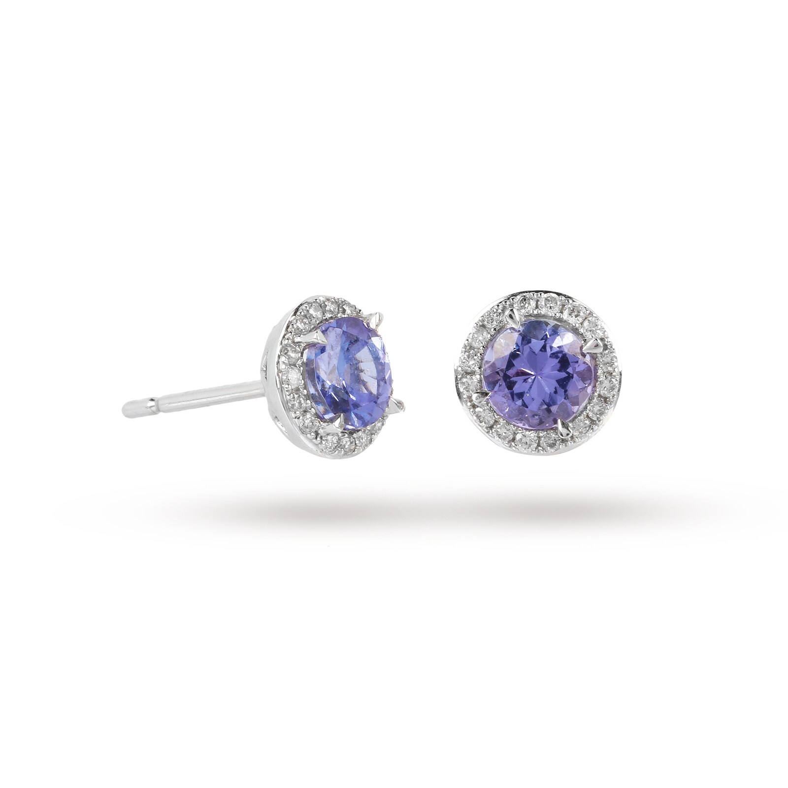 Goldsmiths 9ct White Gold Tanzanite and Diamond Halo Stud Earrings Goldsmiths 9ct White Gold Tanzanite and Diamond Halo Stud Earrings