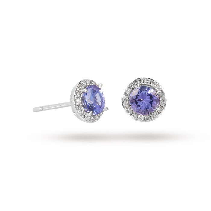 Goldsmiths 9ct White Gold Tanzanite and Diamond Halo Stud Earrings