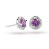 Goldsmiths 9ct White Gold Amethyst and Diamond Halo Stud Earrings