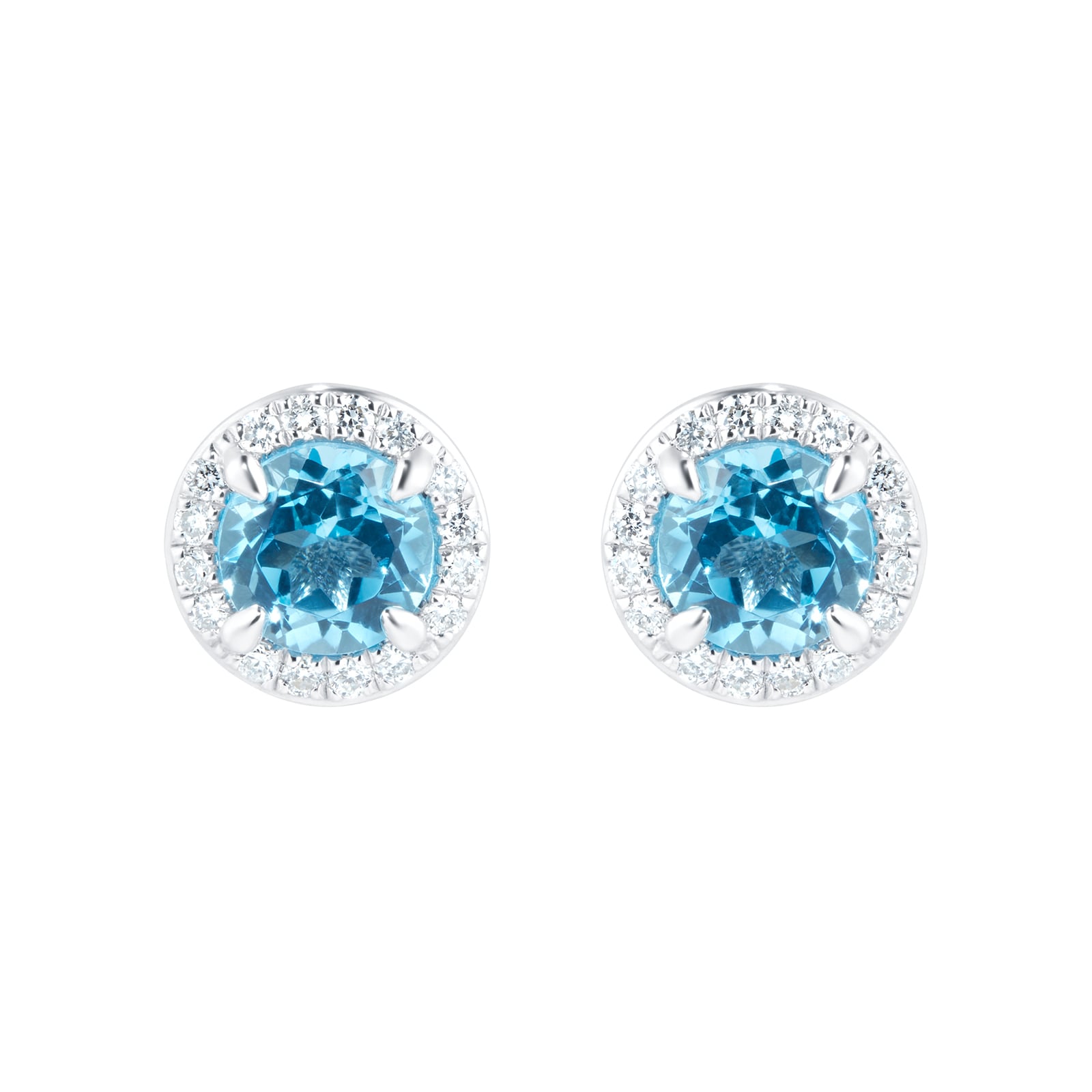 9ct White Gold Blue Topaz and Diamond Halo Stud Earrings