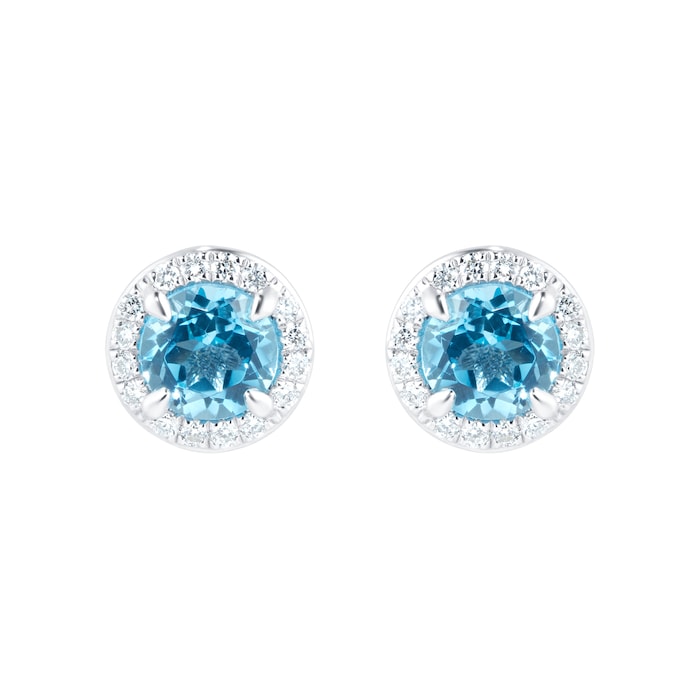Goldsmiths 9ct White Gold Blue Topaz and Diamond Halo Stud Earrings