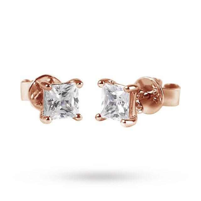 Goldsmiths 9ct Rose Gold 0.15ct Princess Cut Stud Earrings Goldsmiths 9ct Rose Gold 0.15ct Princess Cut Stud Earrings