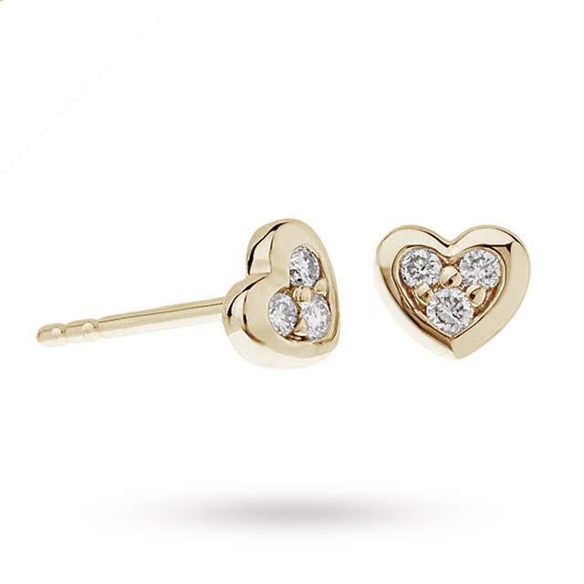 Goldsmiths 9ct Yellow Gold Diamond Set Heart Stud Earrings