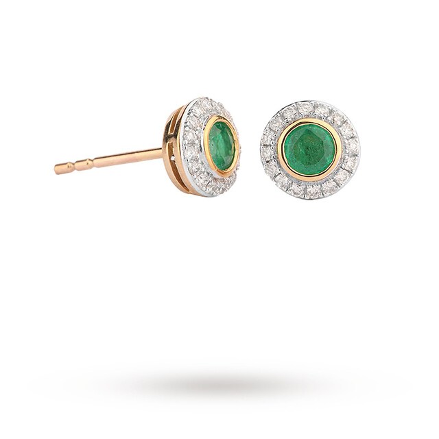Goldsmiths 9ct Yellow Gold Emerald And Diamond Earrings