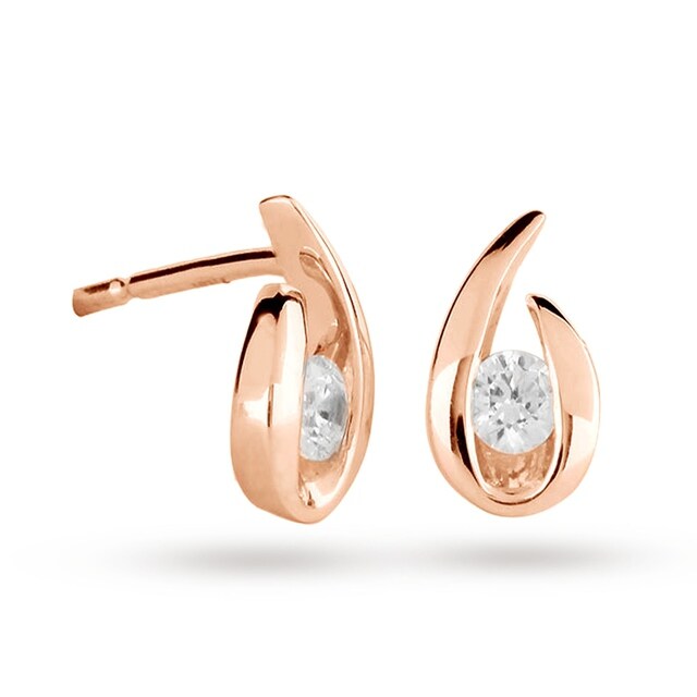 Goldsmiths 9ct Rose Gold 0.15cttw Diamond Swoop Stud Earrings