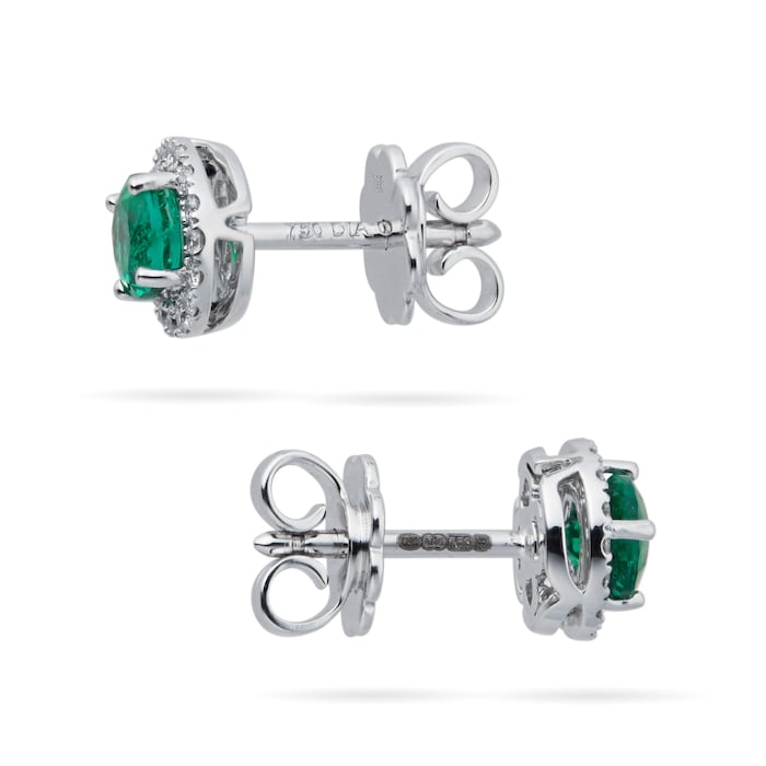 Mappin & Webb Carrington 18ct White Gold 4.34mm Emerald and 0.15cttw Diamond Studs