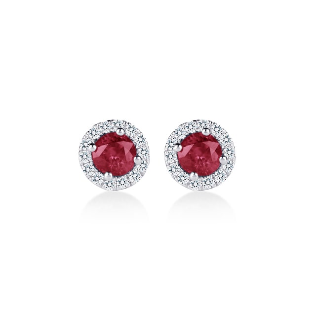 Mappin & Webb Carrington 18ct White Gold 4.34mm Ruby and 0.15cttw Diamond Studs