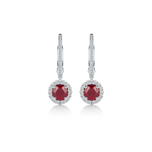 Mappin & Webb Carrington 18ct White Gold 5mm Ruby and 0.30cttw Diamond Drops