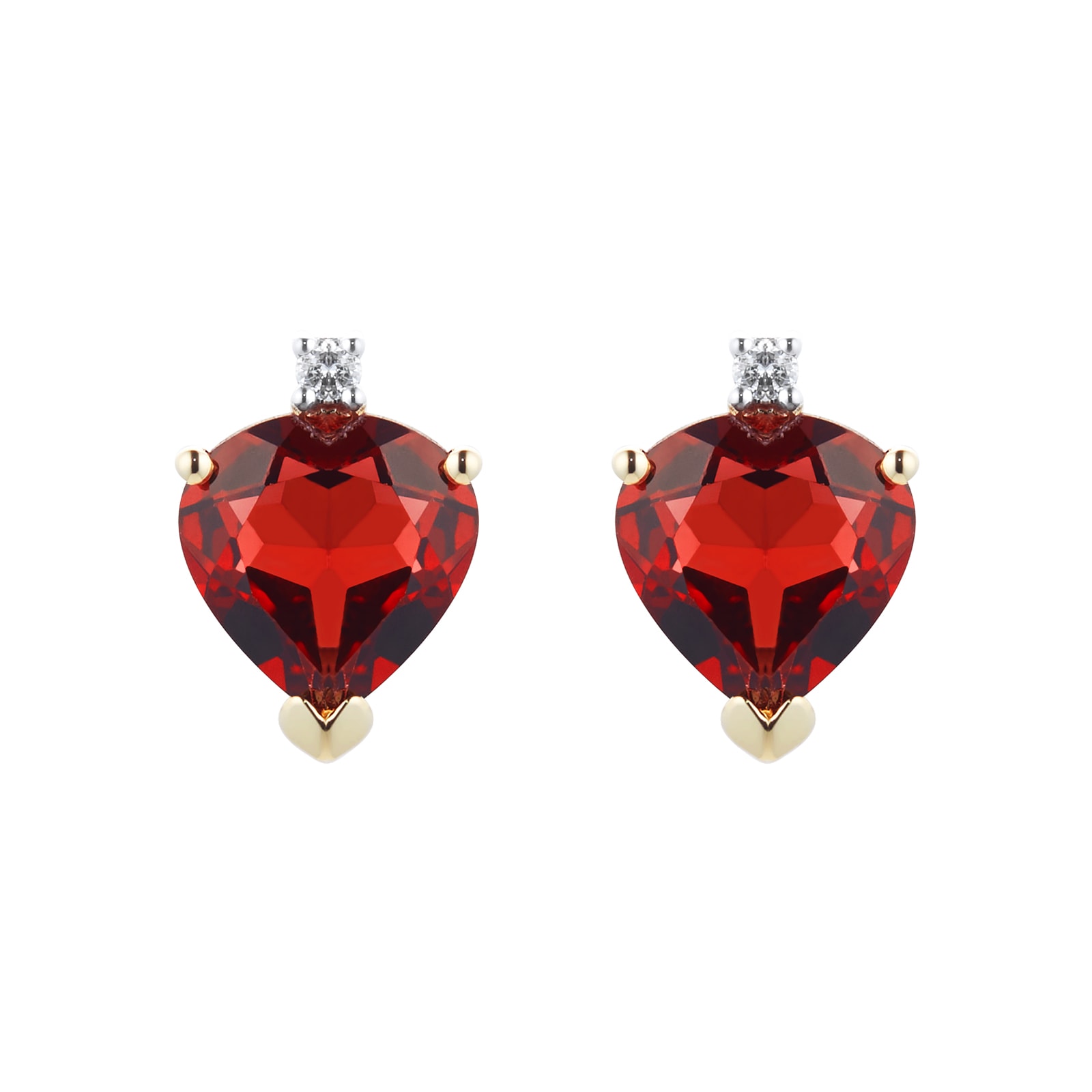 Goldsmiths 9ct Yellow Gold Heart Garnet And Diamond Stud Earrings Goldsmiths 9ct Yellow Gold Heart Garnet And Diamond Stud Earrings