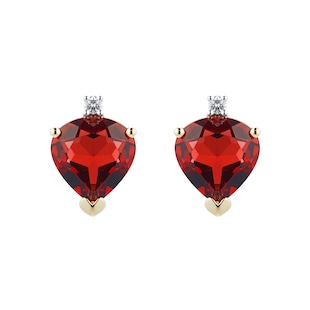 Goldsmiths 9ct Yellow Gold Heart Garnet And Diamond Stud Earrings