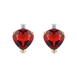 12152666 - 9ct Yellow Gold Heart Garnet And Diamond Stud Earrings