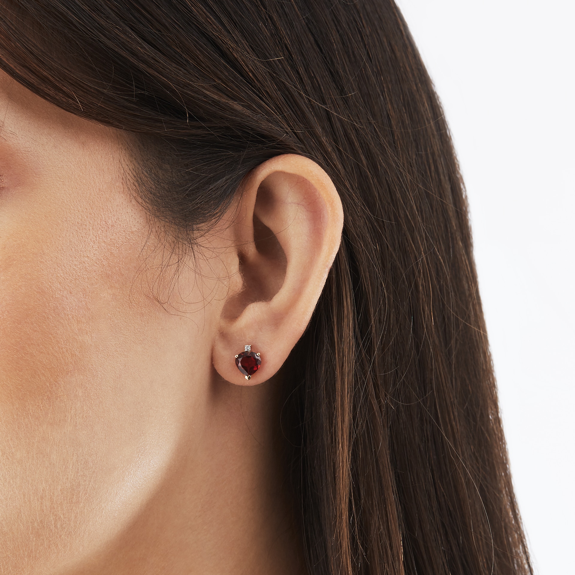 Goldsmiths 9ct Yellow Gold Heart Garnet And Diamond Stud Earrings Goldsmiths 9ct Yellow Gold Heart Garnet And Diamond Stud Earrings