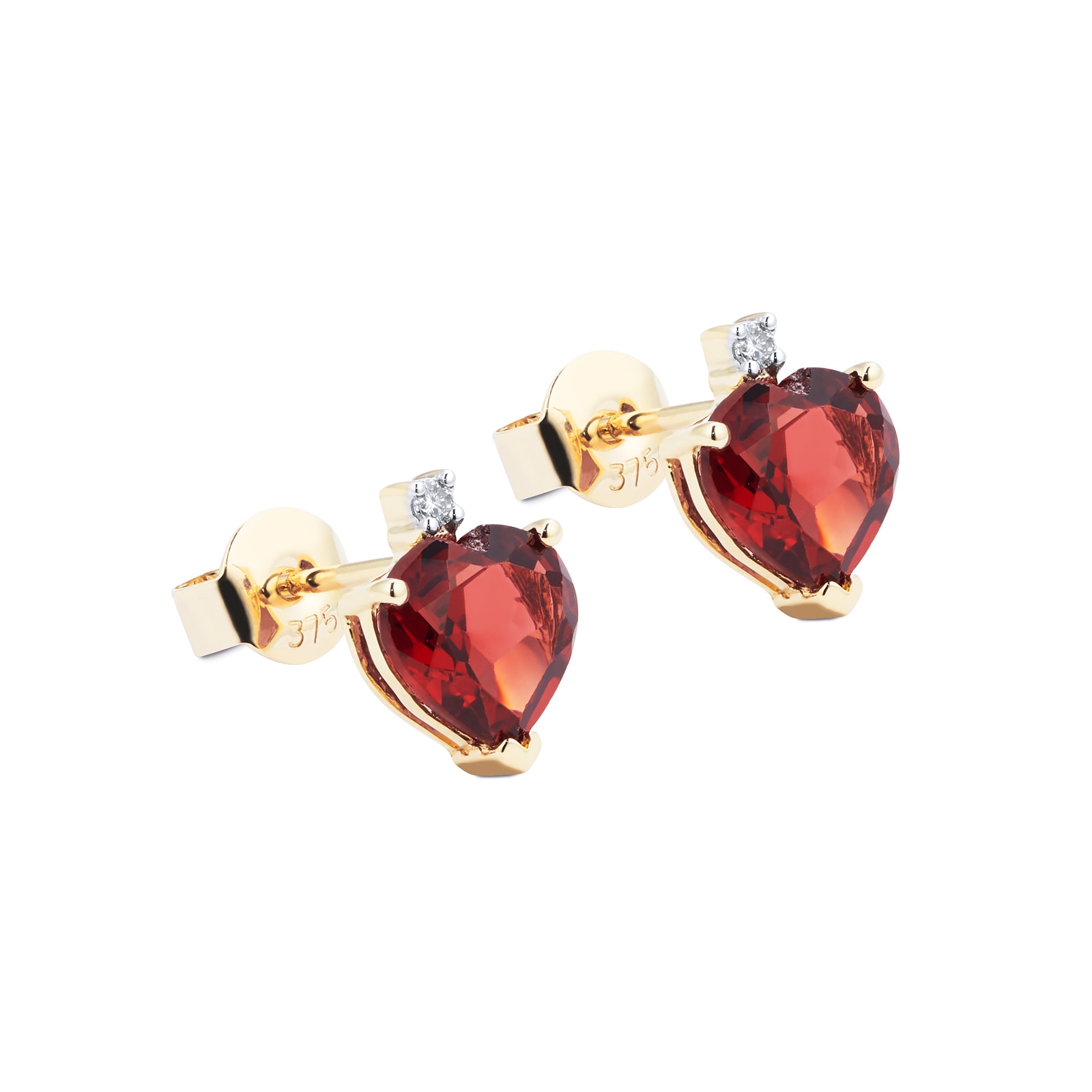 Goldsmiths 9ct Yellow Gold Heart Garnet And Diamond Stud Earrings Goldsmiths 9ct Yellow Gold Heart Garnet And Diamond Stud Earrings