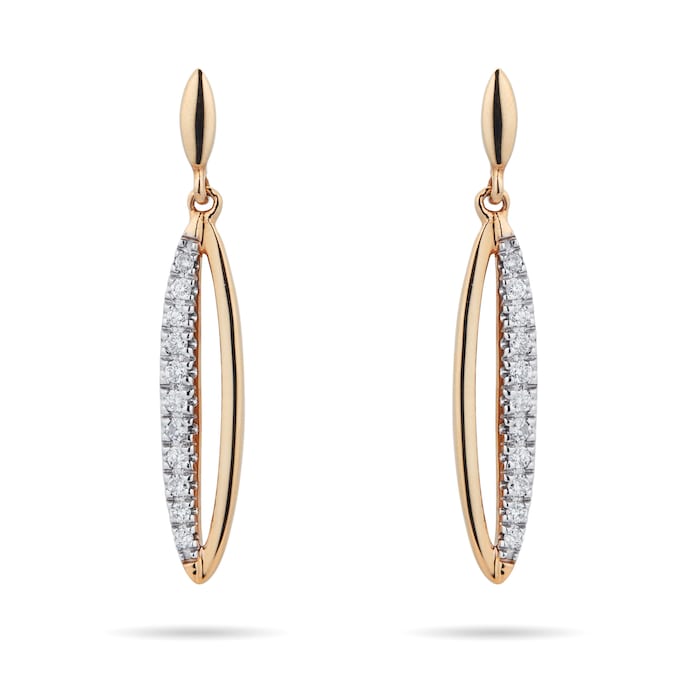 Goldsmiths 9ct Yellow Gold 0.12 Carat Total Weight Diamond Marquise Drop Earrings