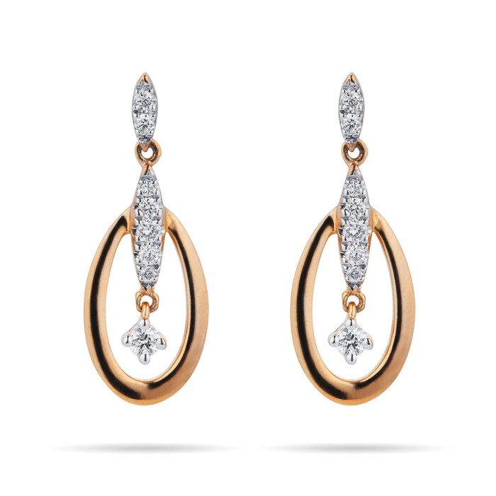 Goldsmiths 9ct Yellow Gold 0.15 Carat Total Weight Diamond Oval Drop Earrings