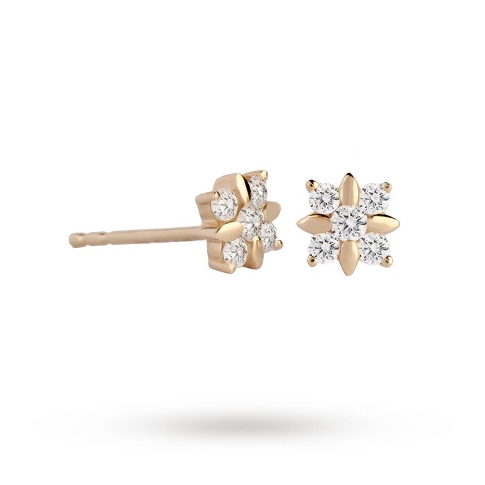 Goldsmiths 9ct Yellow Gold 0.20 Carat Total Weight Diamond Flower Studs