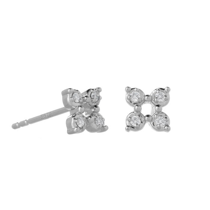 Goldsmiths 9ct White Gold 0.06ct Diamond Open Flower Stud Earrings
