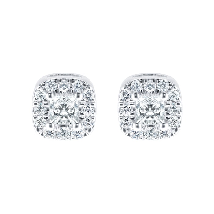 Goldsmiths 9ct White Gold 0.30ct Princess Cut Goldsmiths Brightest Diamond Halo Earrings