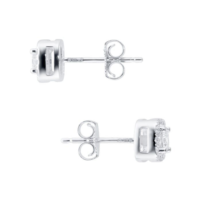 Goldsmiths 9ct White Gold 0.30ct Princess Cut Goldsmiths Brightest Diamond Halo Earrings