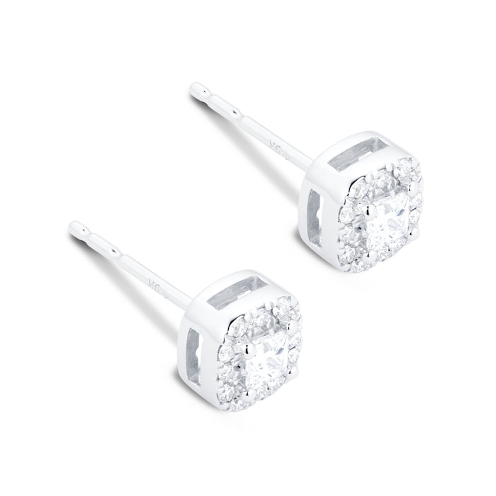 Goldsmiths 9ct White Gold 0.30ct Princess Cut Goldsmiths Brightest Diamond Halo Earrings