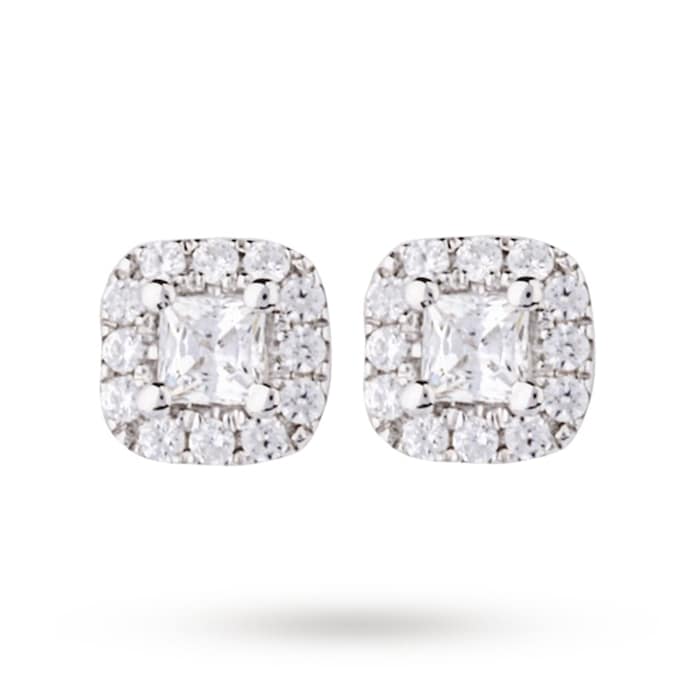 Goldsmiths 9ct White Gold 0.20ct Princess Cut Goldsmiths Brightest Diamond Halo Earrings