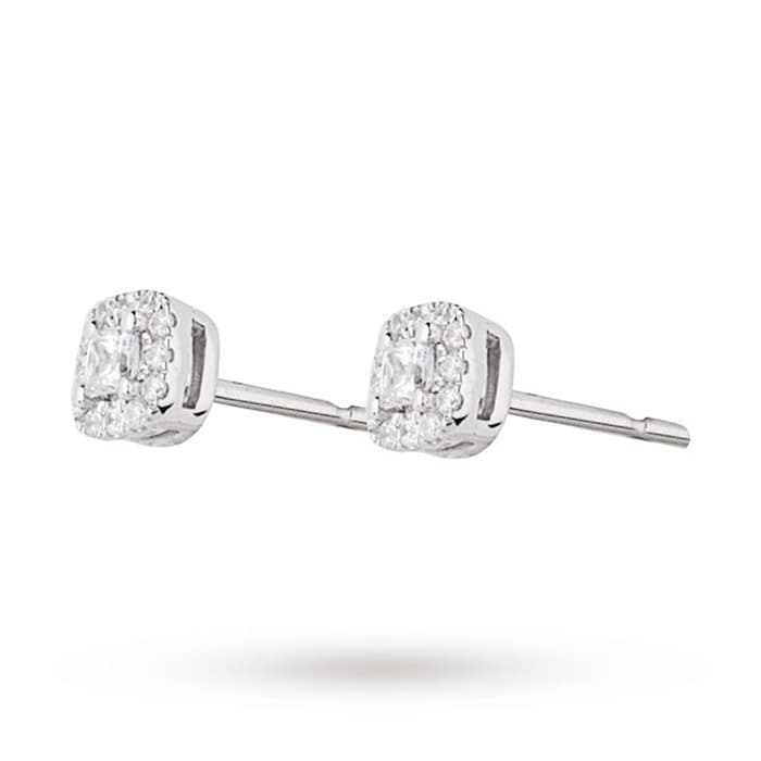 Goldsmiths 9ct White Gold 0.20ct Princess Cut Goldsmiths Brightest Diamond Halo Earrings