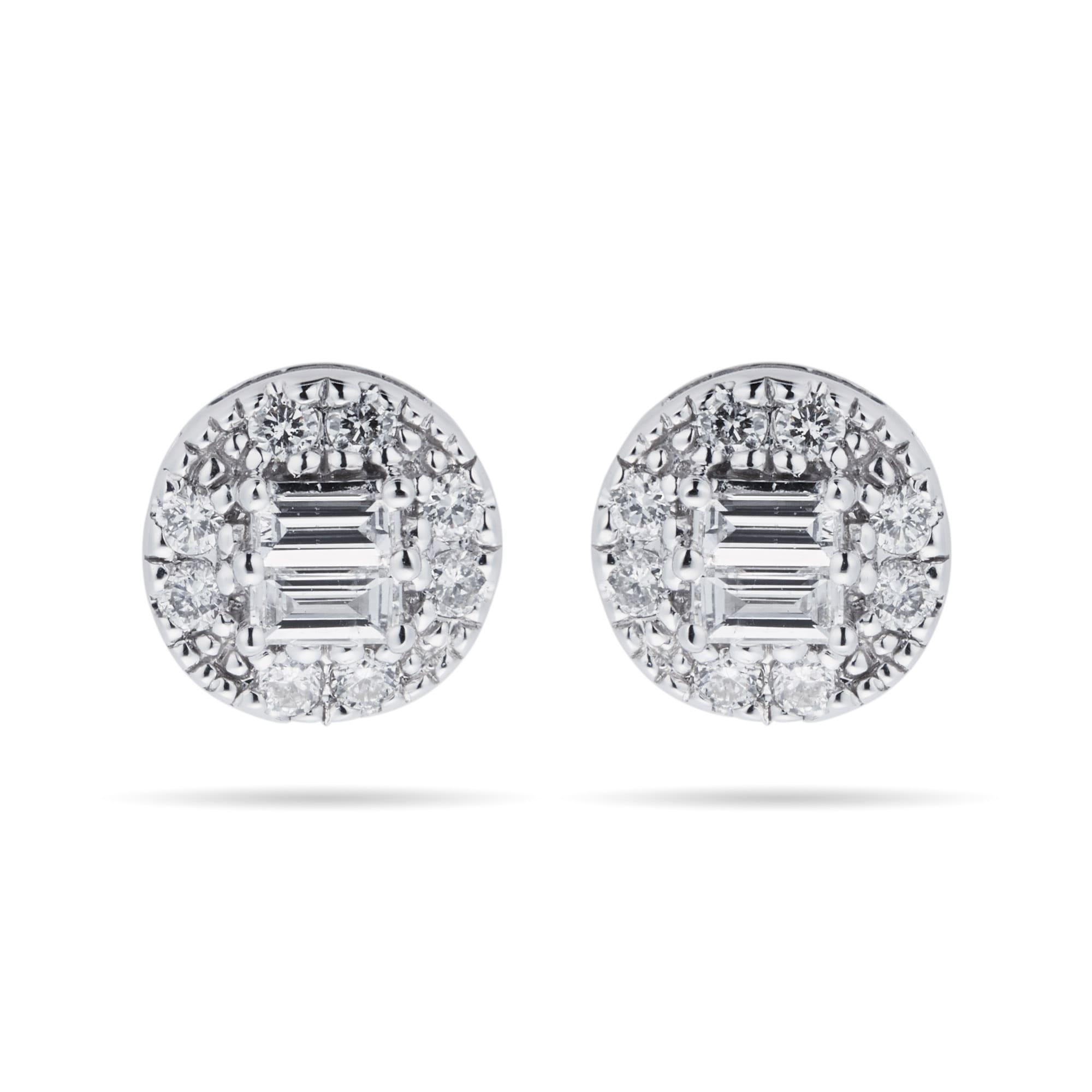 9ct White Gold Round & Baguette 0.25cttw Stud Earrings