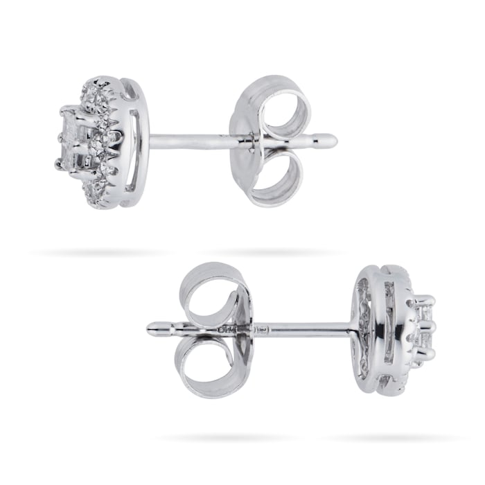 Goldsmiths 9ct White Gold Round & Baguette 0.25cttw Stud Earrings