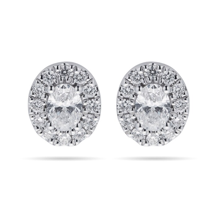Goldsmiths 18ct White Gold 0.70cttw Oval Cut Halo Stud Earrings