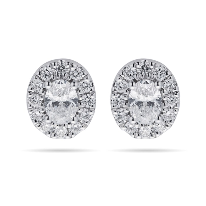 Goldsmiths 18ct White Gold 0.70cttw Oval Cut Halo Stud Earrings