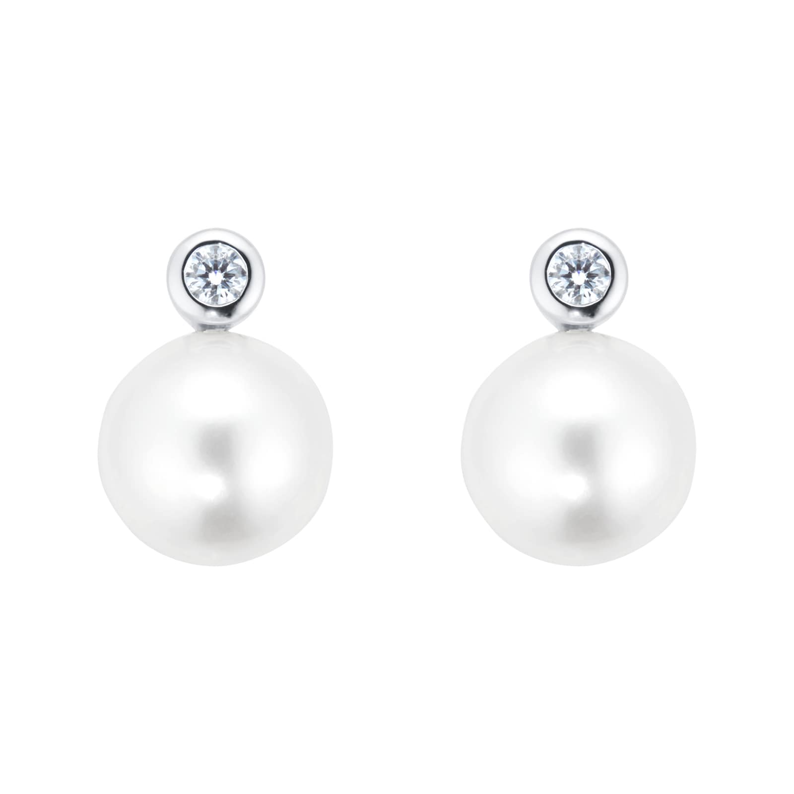 Mappin & Webb 18ct White Gold 0.10ct Diamond & 8mm Freshwater Pearl Stud Earrings