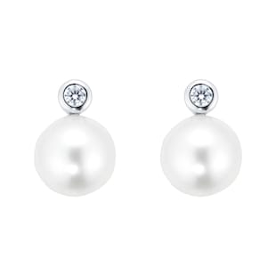 Mappin & Webb 18ct White Gold 0.10ct Diamond & 8mm Freshwater Pearl Stud Earrings