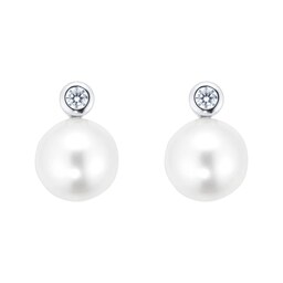 12152841 - 18ct White Gold 0.10ct Diamond & 8mm Freshwater Pearl Stud Earrings