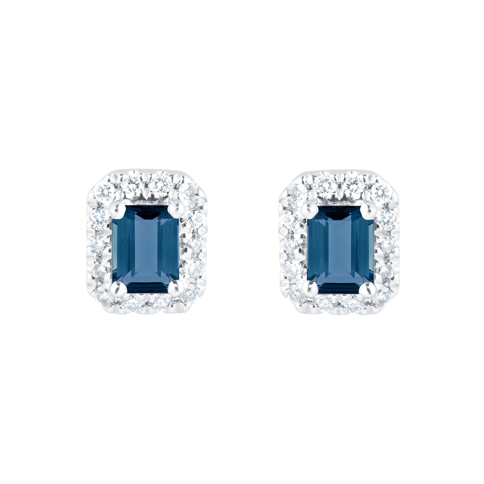 9ct White Gold Sapphire & Diamond Emerald Cut Halo Studs