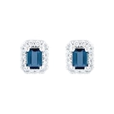 Goldsmiths 9ct White Gold Sapphire & Diamond Emerald Cut Halo Studs