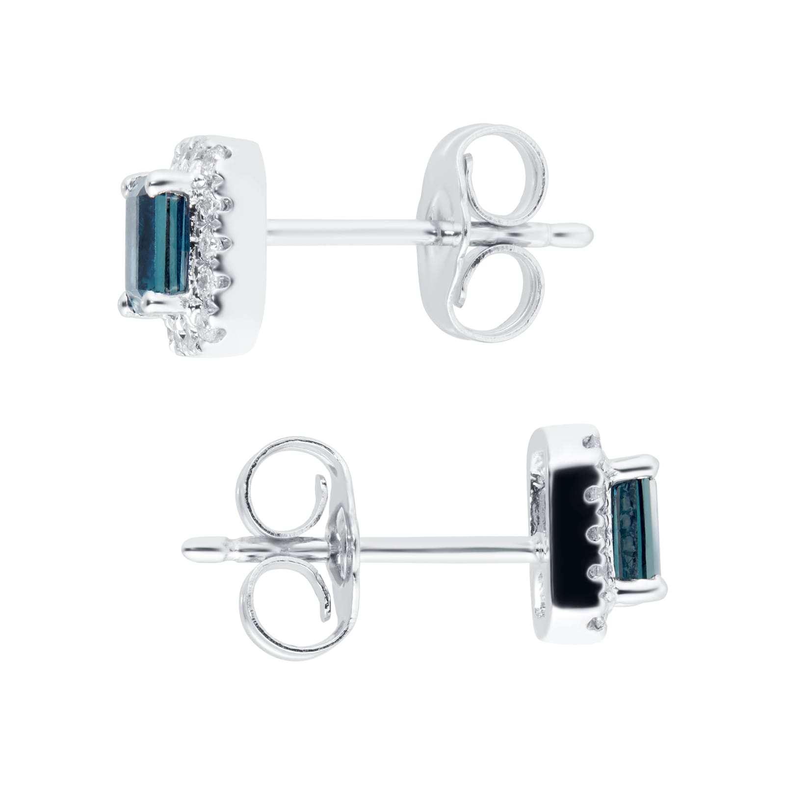 Goldsmiths 9ct White Gold Sapphire & Diamond Emerald Cut Halo Studs Goldsmiths 9ct White Gold Sapphire & Diamond Emerald Cut Halo Studs