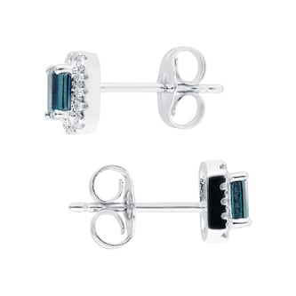 Goldsmiths 9ct White Gold Sapphire & Diamond Emerald Cut Halo Studs