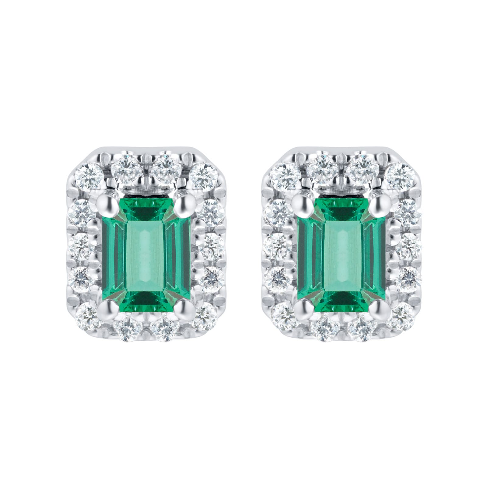 9ct White Gold Emerald Cut Halo Stud Earrings