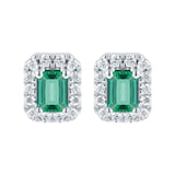 Goldsmiths 9ct White Gold Emerald  Cut Halo Stud Earrings